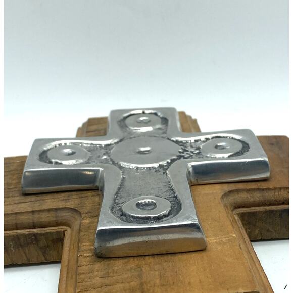 Folk Art Rustic Wood And Pewter Wall‎ Hanging  Cross. - Picture 4 of 9